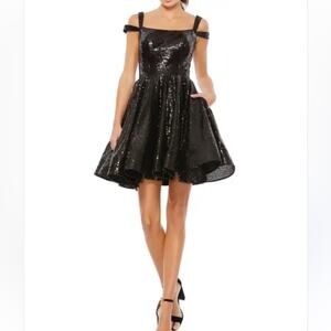 Leena Mac Duggal Double Strap Black Sequin Dress Fit Flare size 16